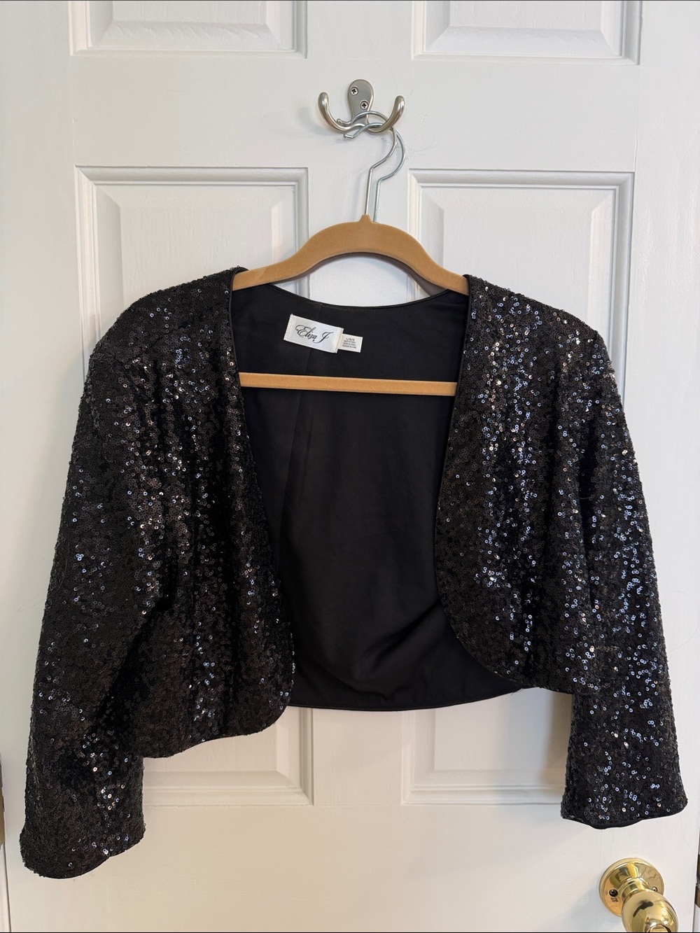 Eliza J Black Sequined Cropped Blazer Jacket